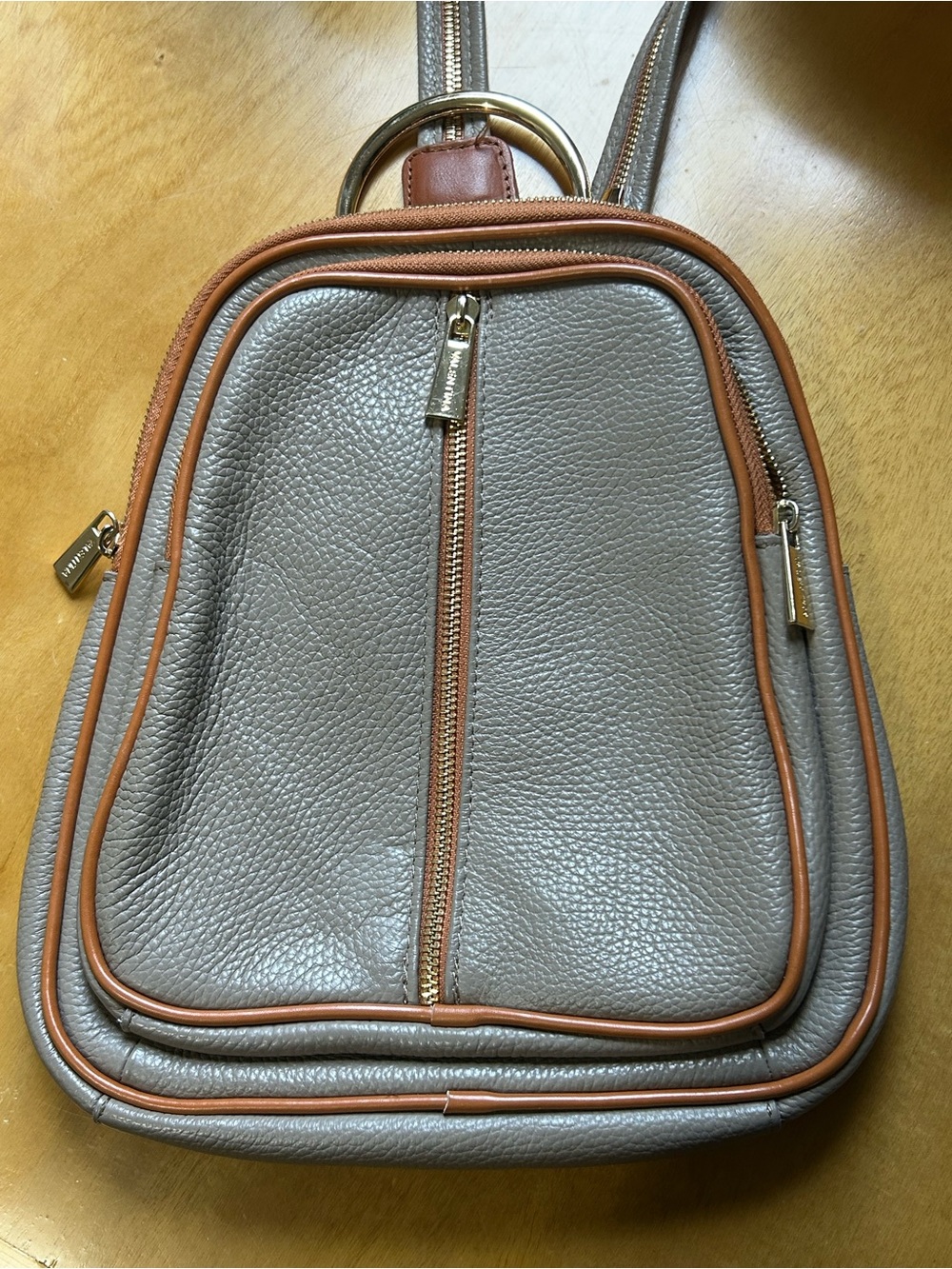 Valentina Made in Italy Genuine Leather Convertible Backpack Crossbody Bag Gray